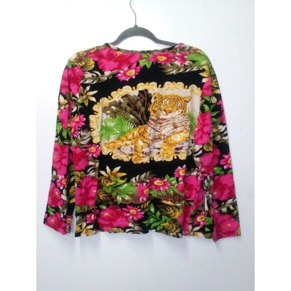 TIGER print Top pullover stretch embellished Colorful Haband VTG long sleeve - Picture 8 of 10